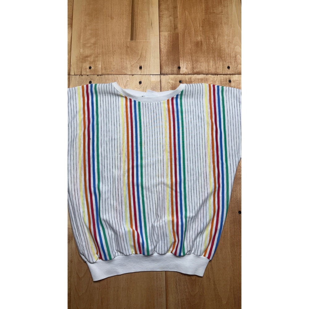 Vintage Donnkenny Rainbow Stripe Dolman Sleeve Top White Multicolor 80s Retro